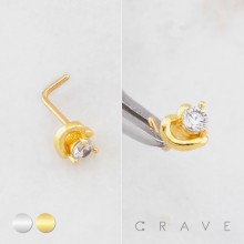 HEART WITH BEZEL CZ 316L SURGICAL STEEL L-SHAPE NOSE RING